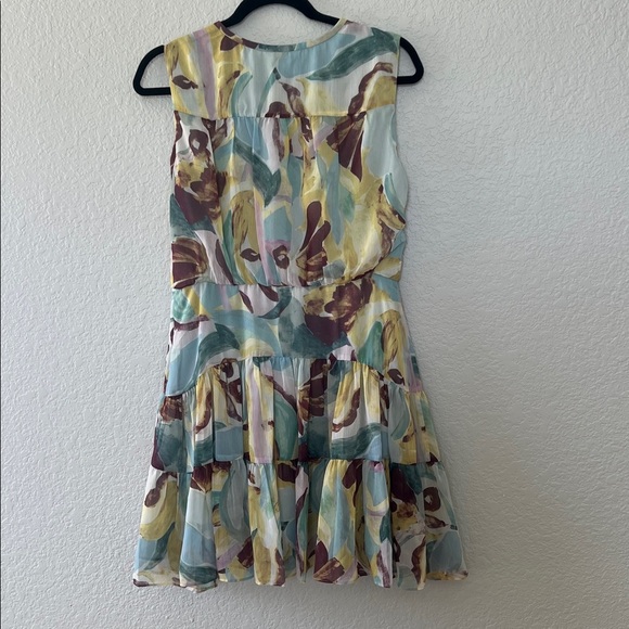 TED BAKER Ellain Graphic-Print Tiered Crepe Mini Dress. Size 3 - Picture 8 of 13